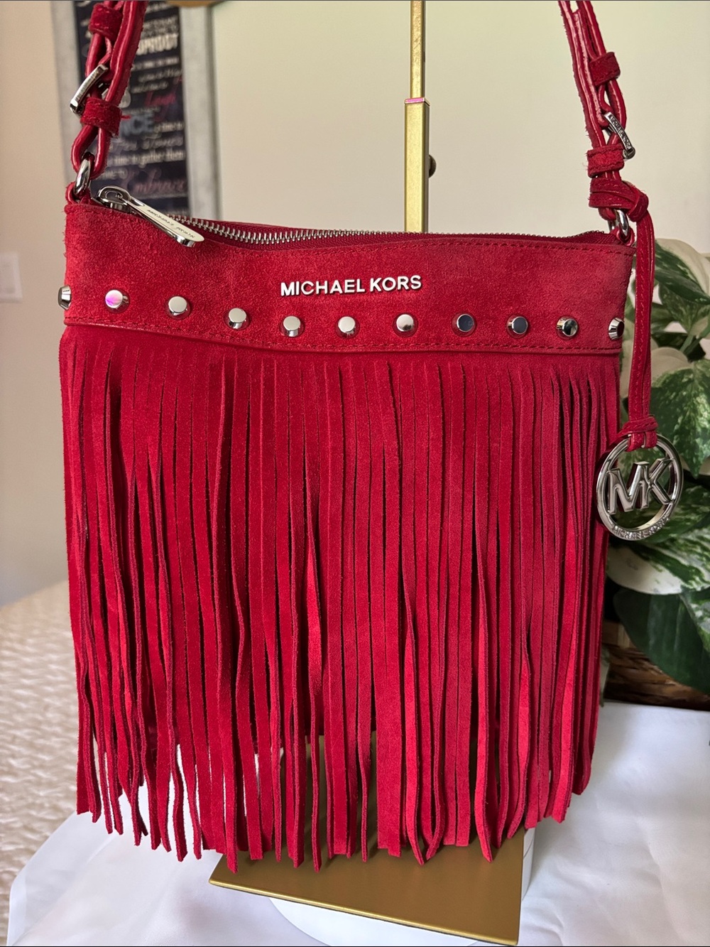 MICHAEL KORS Red Suede Fringe Crossbody